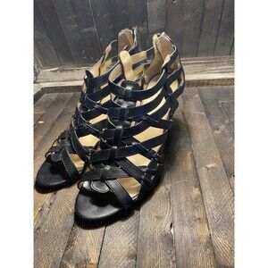 Nine & Co Women's Sz 8? Black Open Toe Gladiator Style Block Heel Shoes